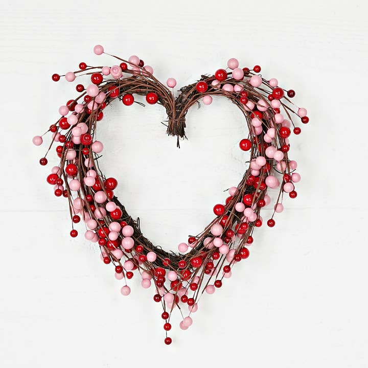 Impressive Enterprises, Inc. - Wholesale Wreath - 31240-12inWx14inL Twig Heart-Red and Pink Berry