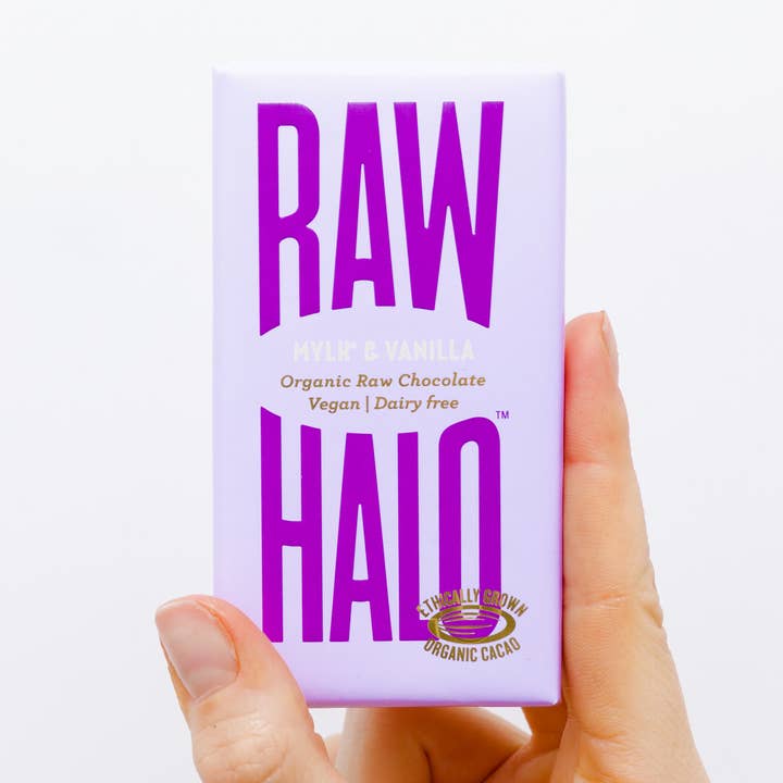 Mylk & Vanilla Organic Vegan Chocolate 35g (Case of 10) for wholesale by Raw Halo