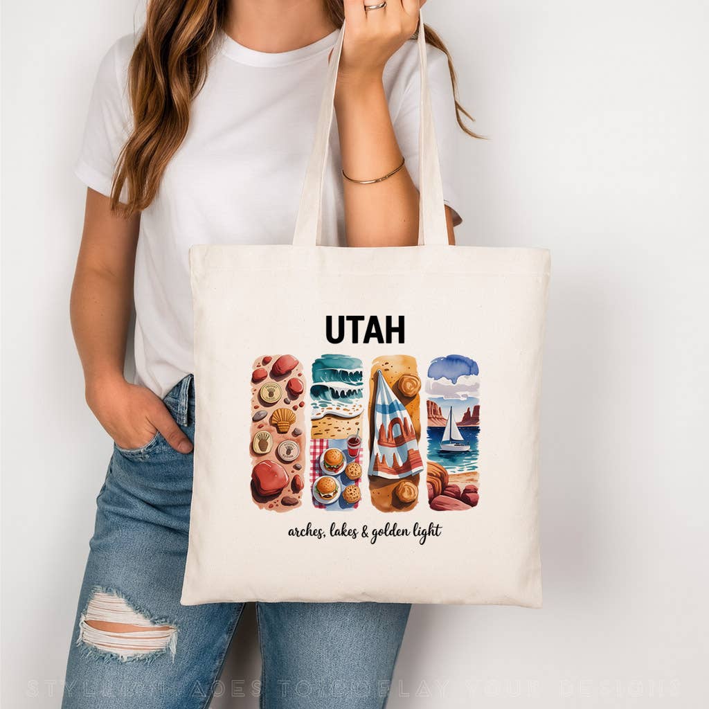 DaisyChainDesignCo - Wholesale Tote Bag - Women's - Watercolor Utah Canvas Tote Bag0