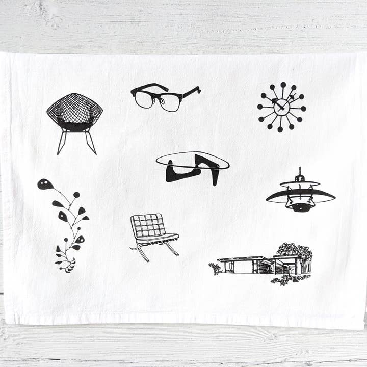 Midcentury moderne theedoek voor wholesale door Ruby Red Skipper