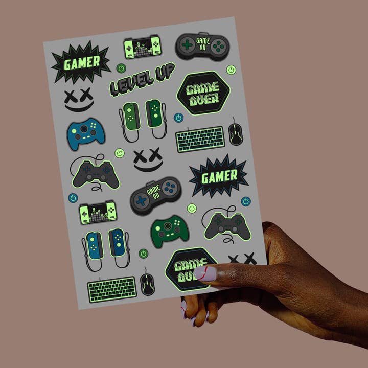 Petit Fetti - Vente Tatouage temporaire – enfant - Tatouages temporaires Gamer Glow In The Dark pour enfants, activité, faveur