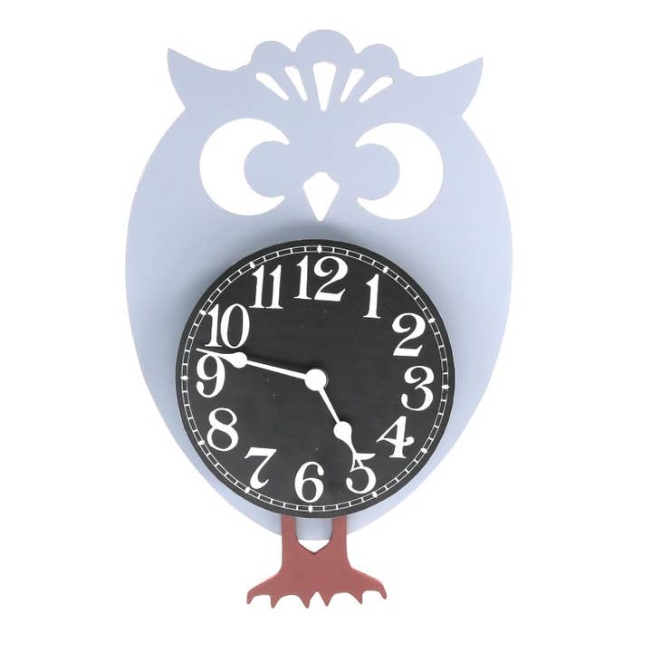 Wooden Owl Clock with White Pendulum CM31x23.5x6 for wholesale on Faire