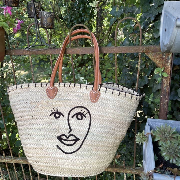 FRENCH BASKET with double flat leather handles, straw bag for wholesale by DarKech
