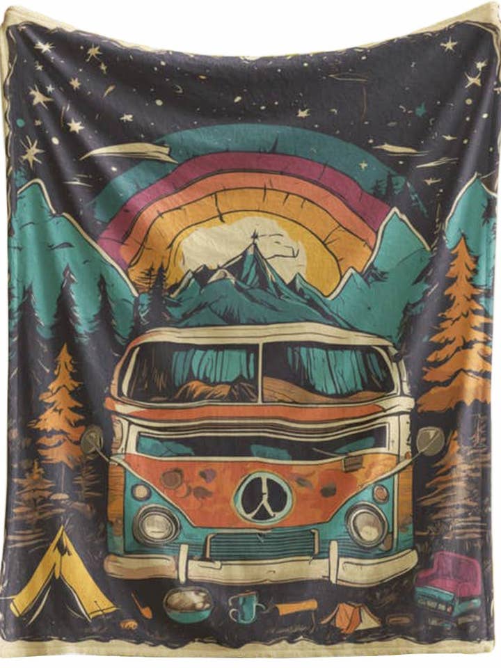 Flannel Fleece Hippie Boho Throw Blanket Camping Vans for wholesale by The Collection Royal / Royal Handicrafts