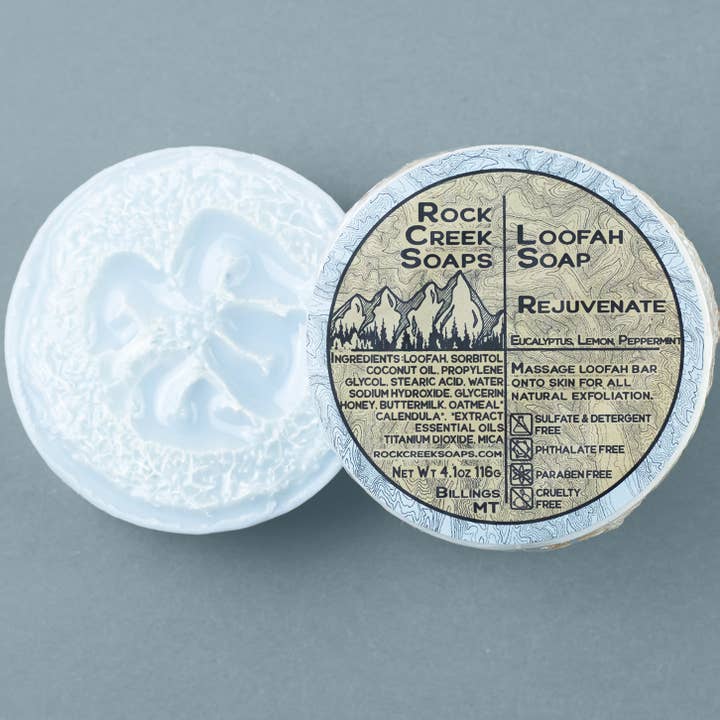 Rejuvenate Loofah Soap | Peppermint Eucalyptus & Lemon Essen for wholesale by Rock Creek Soaps
