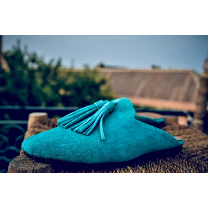 Mikwi - Wholesale Mules - Women's - Suede Leather mules for Women, leather loafers, Turquoise