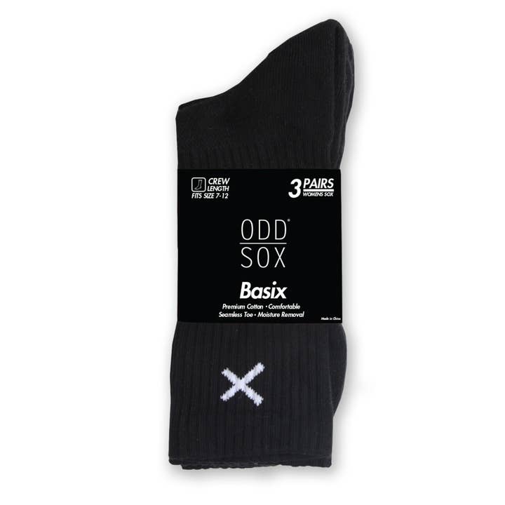 Basix Crew Black 3 Pack - Womens for wholesale by Odd Sox