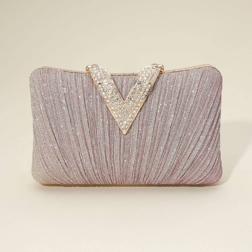 Sensibling Corp. - Wholesale Clutch - Dames - Sprankelende Stof Steen Geplaveide V-Vouw Clutch / Avondtas11