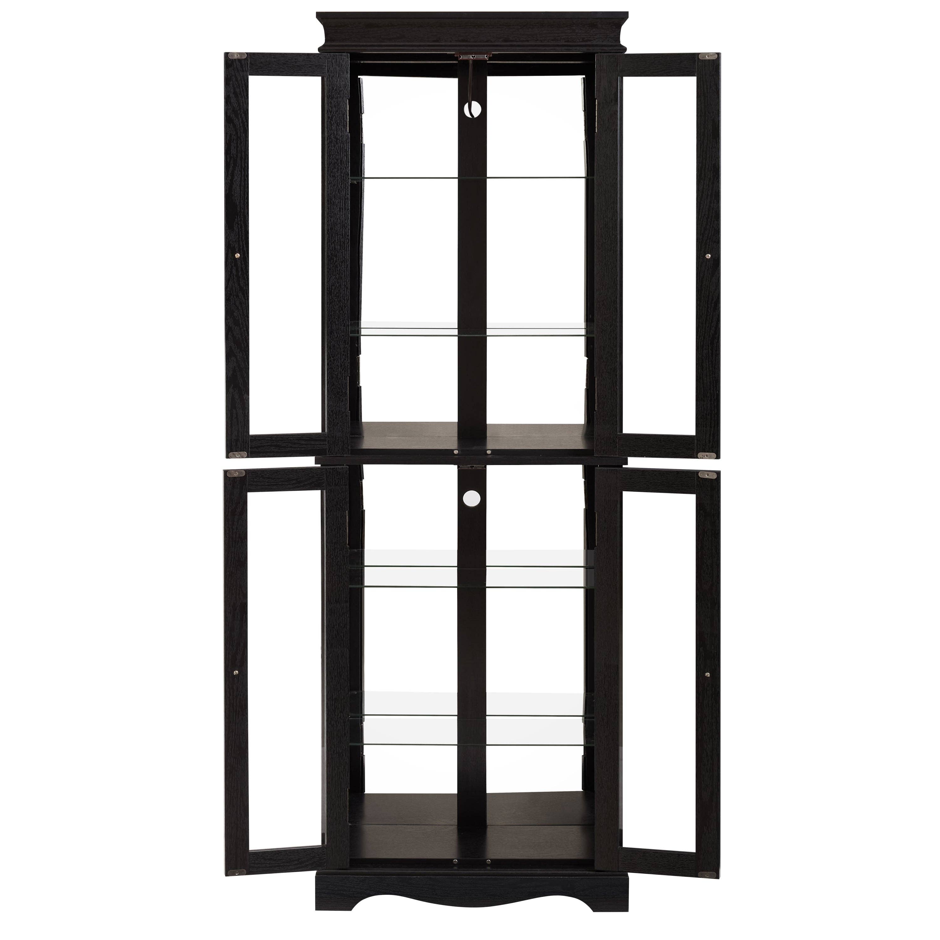 39F Inc. - Wholesale Cabinet - Lighted 6-Tier Glass Curio Display Cabinet with Wood Frame6