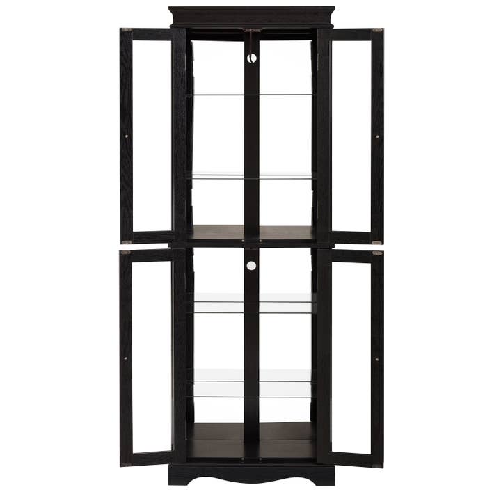 39F Inc. - Wholesale Cabinet - Lighted 6-Tier Glass Curio Display Cabinet with Wood Frame6