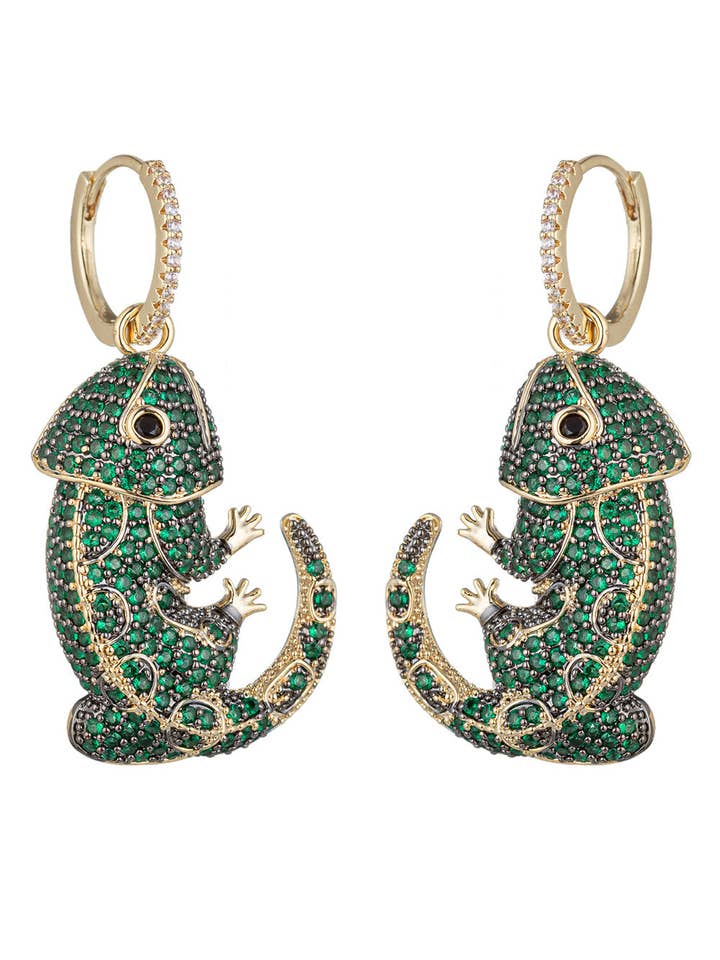 Anna Green Gecko CZ Earrings for wholesale by Eye Candy Los Angeles