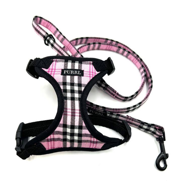 Harnais et laisse pour chat PinkBerry Check pour la vente par Barkley and Fetch