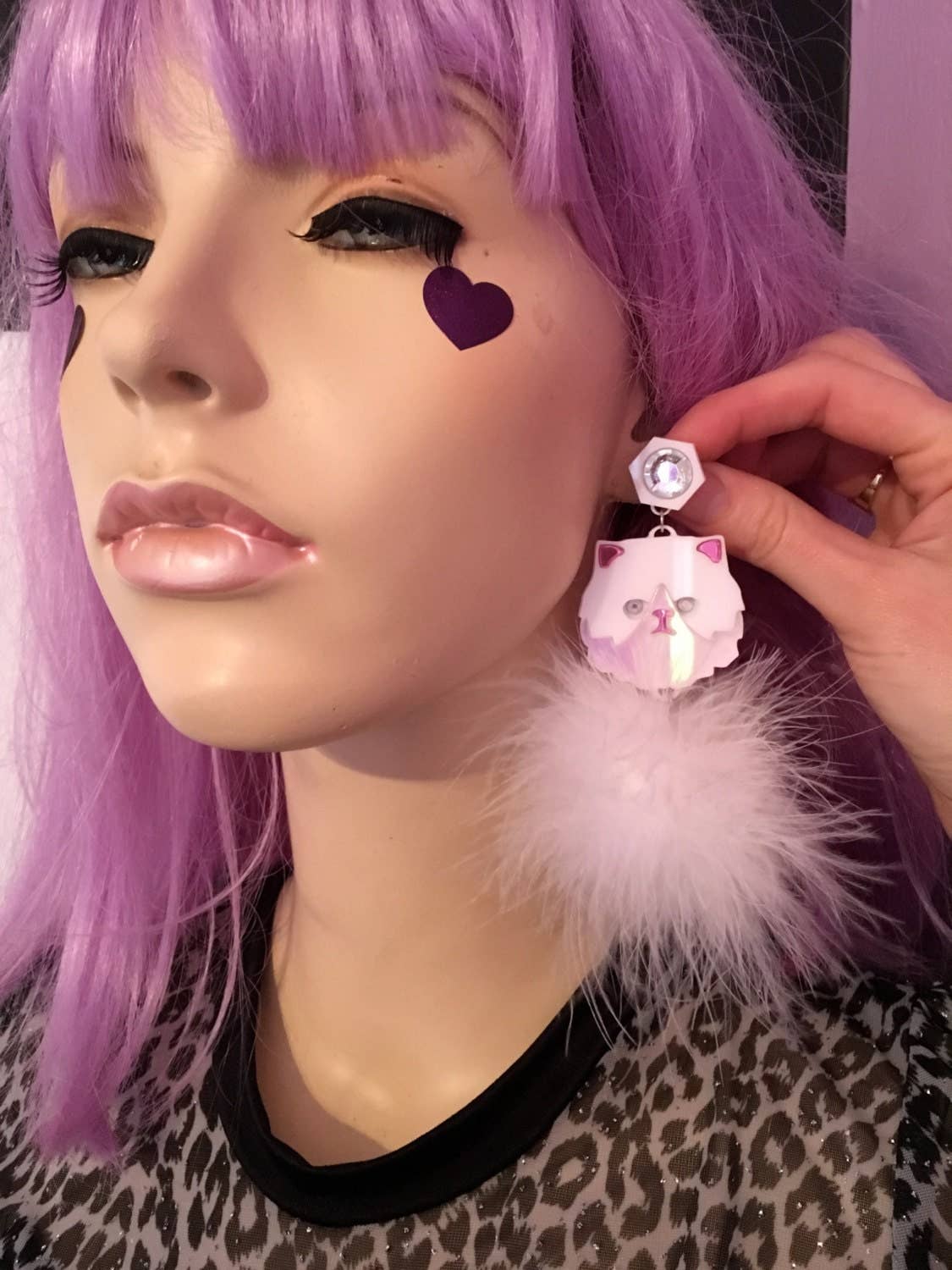 I'm Your Present - Wholesale Dangle Earrings - Persian Kitty Cat And Pom Pom Earrings In White Or Black & White, Laser Cut Acrylic, Plastic Jewelry0