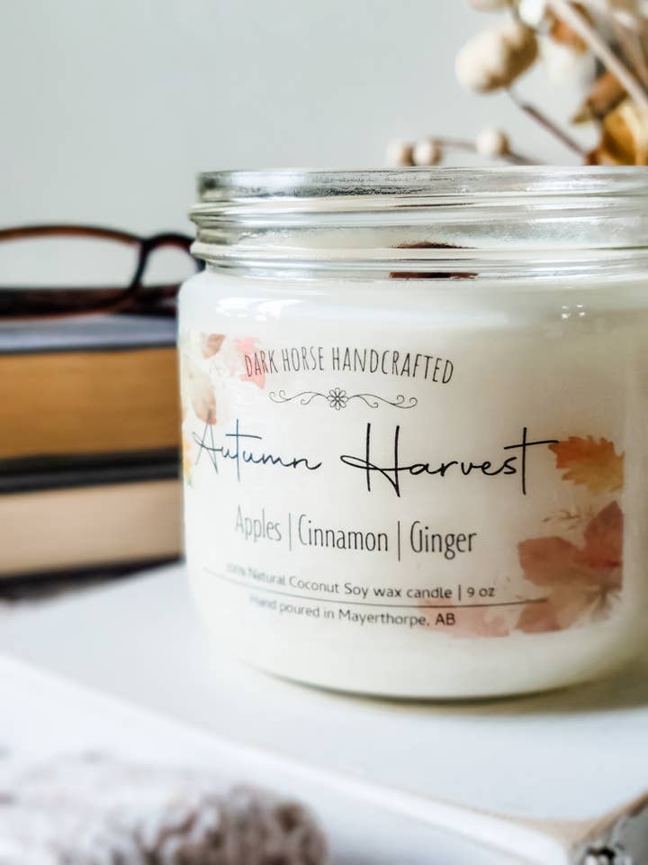 Autumn Harvest Candle, Apples + Cinnamon | Wood Wick | Decor for wholesale by Dark Horse Handcrafted