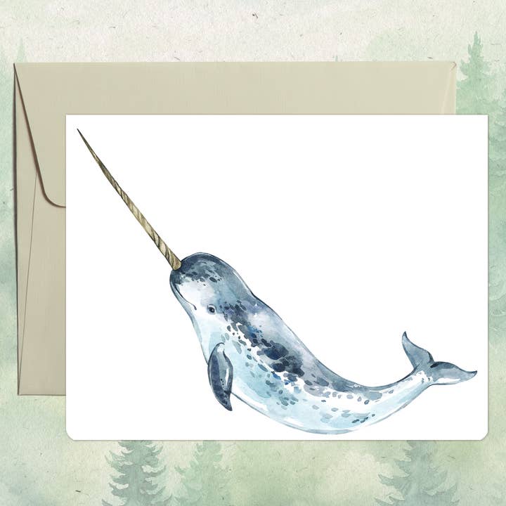 Handmade narwhal greeting card set for wholesale by Soul Familiar