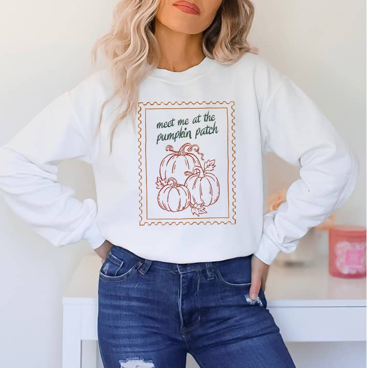 At The Pumpkin Patch Crewneck Sweatshirt for wholesale by DaisyChainDesignCo