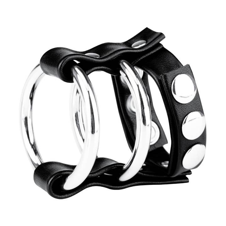 Double Metal Cock Ring With Adjustable Snap Ball Strap for wholesale by Lux Fetish Store