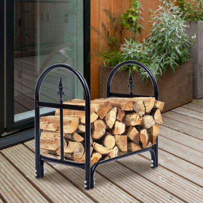 Black 2 Feet Outdoor Heavy Duty Steel Firewood Storage Holder for wholesale on Faire