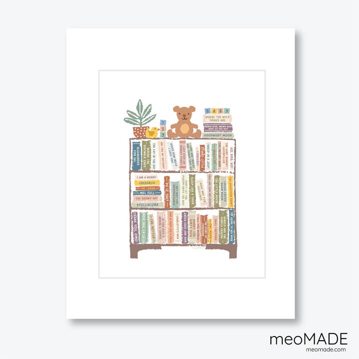 Baby Nursery Bookshelf Matted Art Print for wholesale by meoMADE