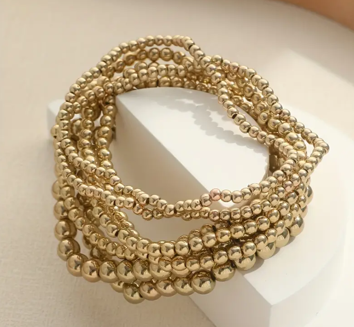 Beads Creation - Venta al por mayor Pulsera de cuentas - Pulsera de cuentas redondas bañadas en oro, regalo, tamaños 3/4/6/8 mm BR0091