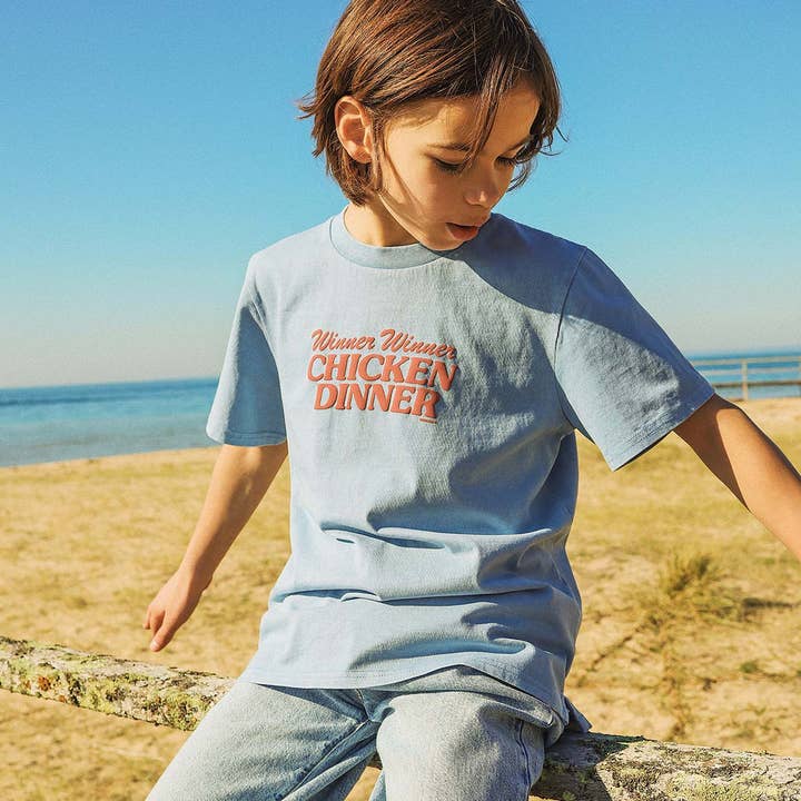 Chicken Dinner Kids Slang Tee in Light Blue for wholesale by Skwosh