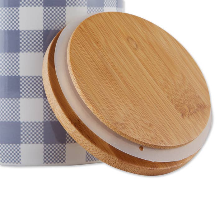Welcome Home Unbeatable Deals - Wholesale Canister Set - Stonewash Blue & White Buffalo Check Ceramic Canister Set