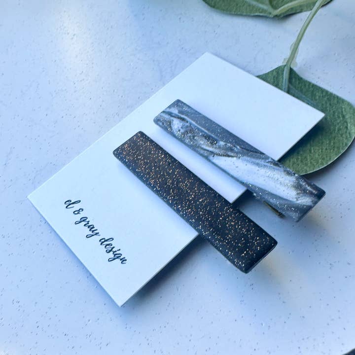 El & Gray Design - Wholesale Hair Clip - Women's - Glitter Nights Rectangle Hair Clips (2 Clip Set)0