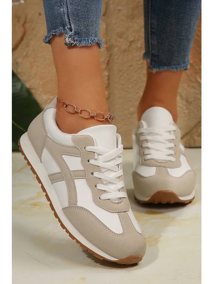 Aapparella - Wholesale Lifestyle Sneakers - Women's - Color Block Lace-up PU Leather Sneakers | US6-100