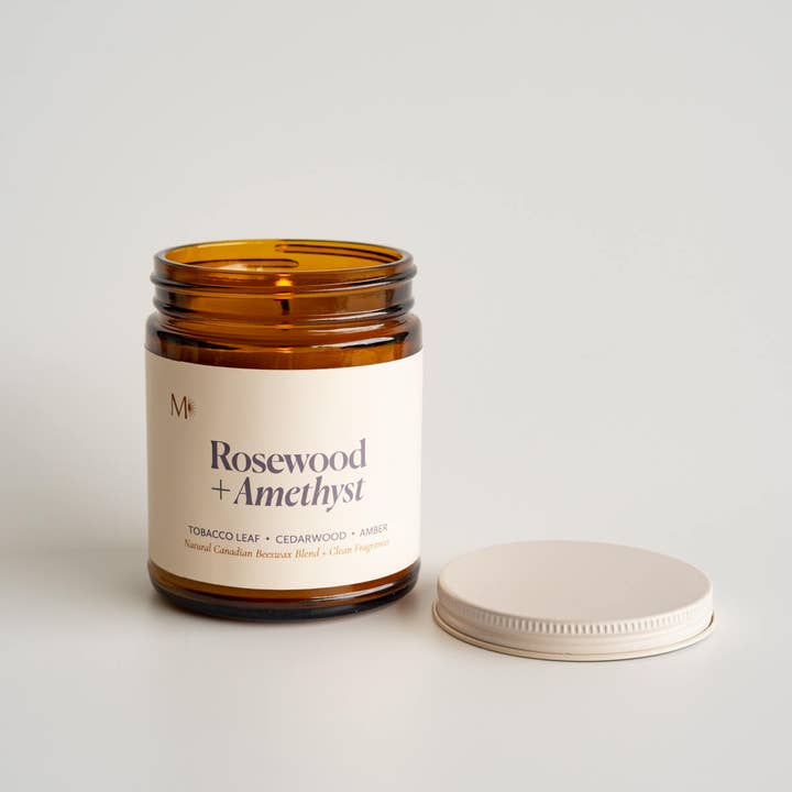 Rosewood + Améthyste | Bougie en cire d'abeille canadienne pour la vente par Misiyo Candle Co
