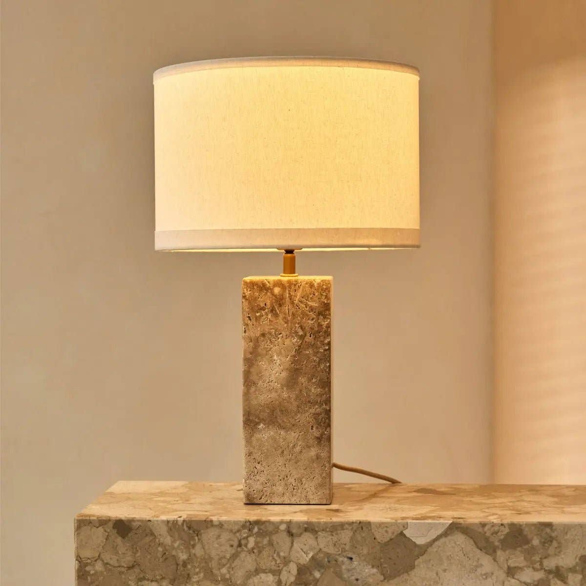 Tavellio - Wholesale Accent/desk lamp - Rosie Travertine Lamp | Cotton Shade & Elegant Design4