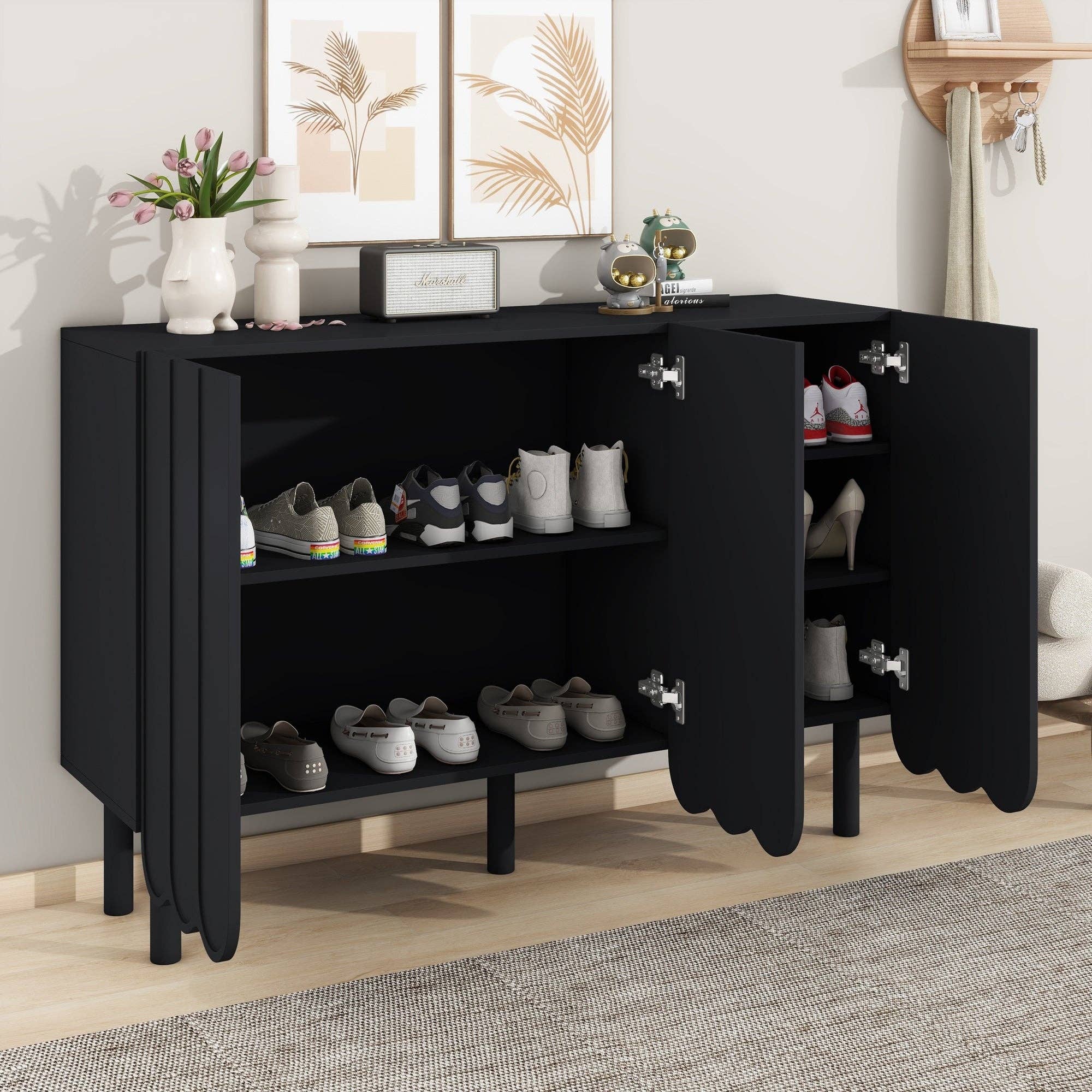 39F Inc. - Wholesale Cabinet - Minimalist Shoe Cabinet/Sideboard (Black/White, Wave Doors)1