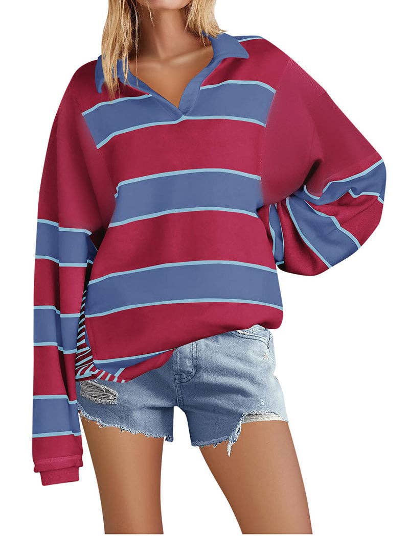 safistyle - Wholesale Polo - Women's - Striped Oversized Polo Top5