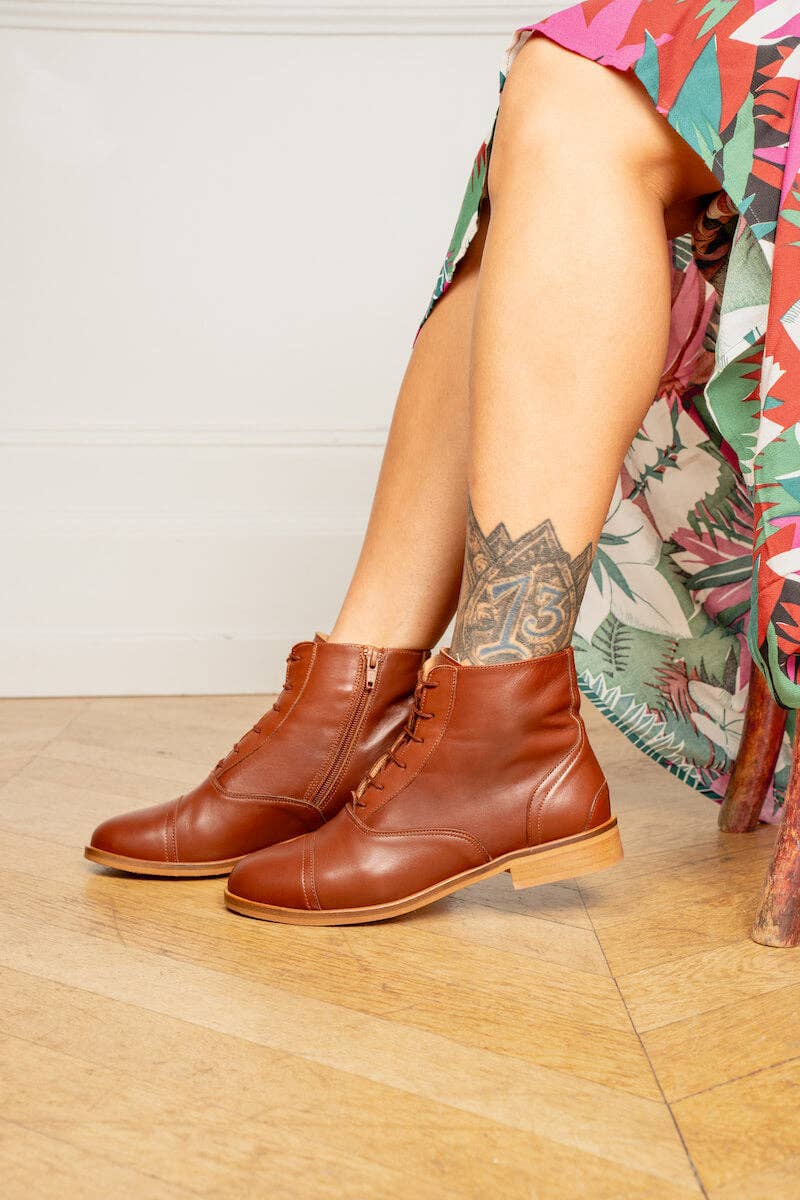 Swivells - Wholesale Booties - Women's - Mama Chestnut - Bottines Marron en Cuir5