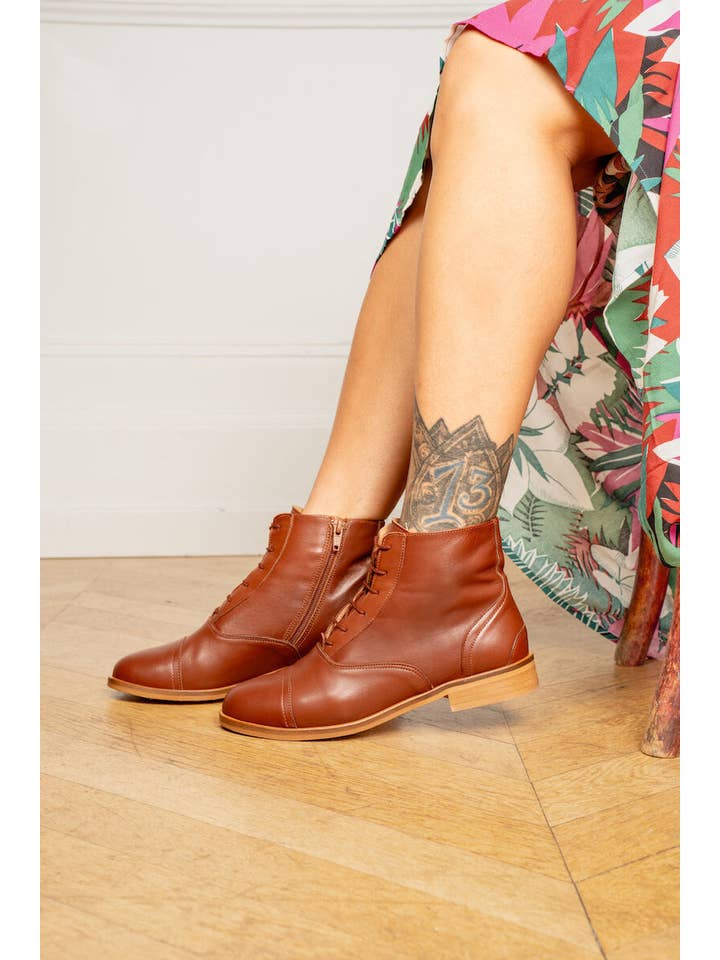 Swivells - Wholesale Booties - Women's - Mama Chestnut - Bottines Marron en Cuir5