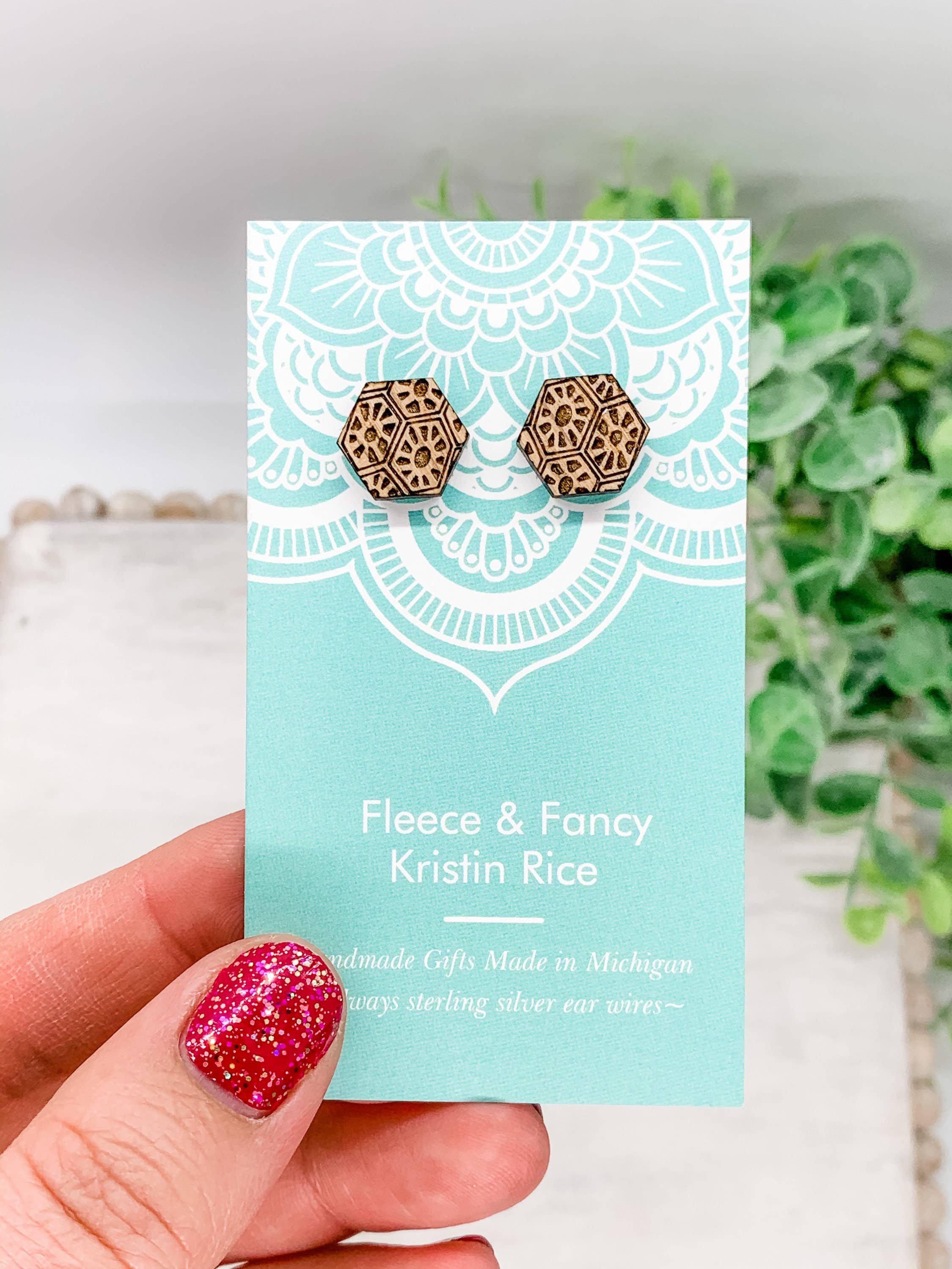 Fleece & Fancy - Wholesale Stud/Post Earrings - Laser Cut Petoskey Stone Stud Earrings1