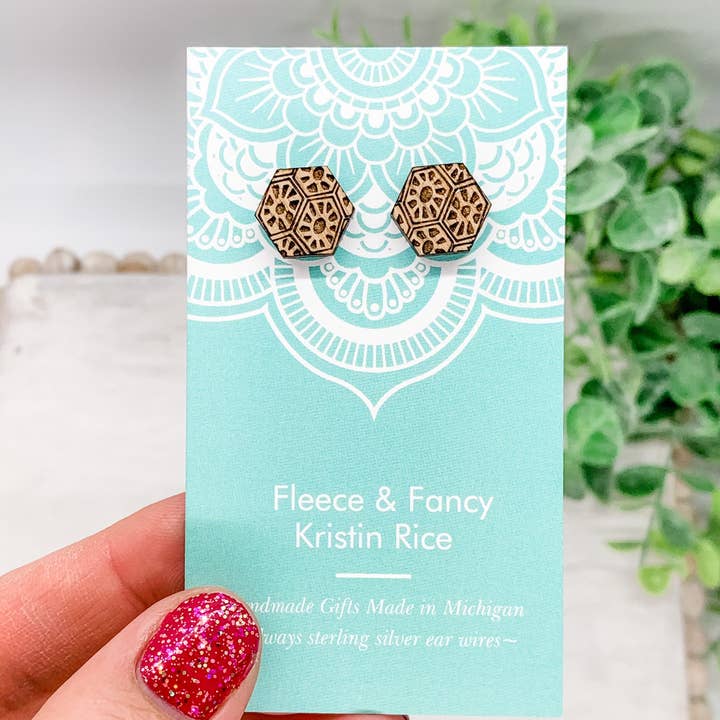 Fleece & Fancy - Wholesale Stud/Post Earrings - Laser Cut Petoskey Stone Stud Earrings1