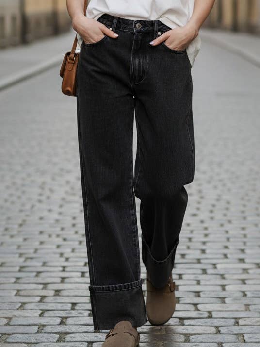 Lavender J - Wholesale Jeans - Women's - Cuffed Wide Leg Jeans