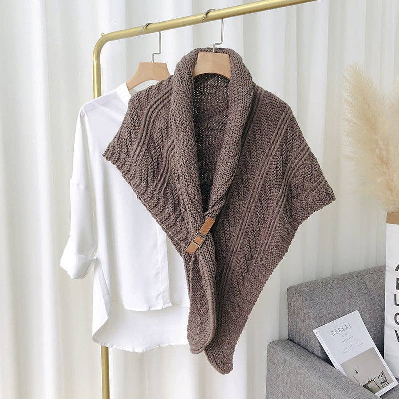 Dipped Shop - Wholesale Scarf - Women's - Split Triangle Solid Color Poncho Knit Scarf DPS16043