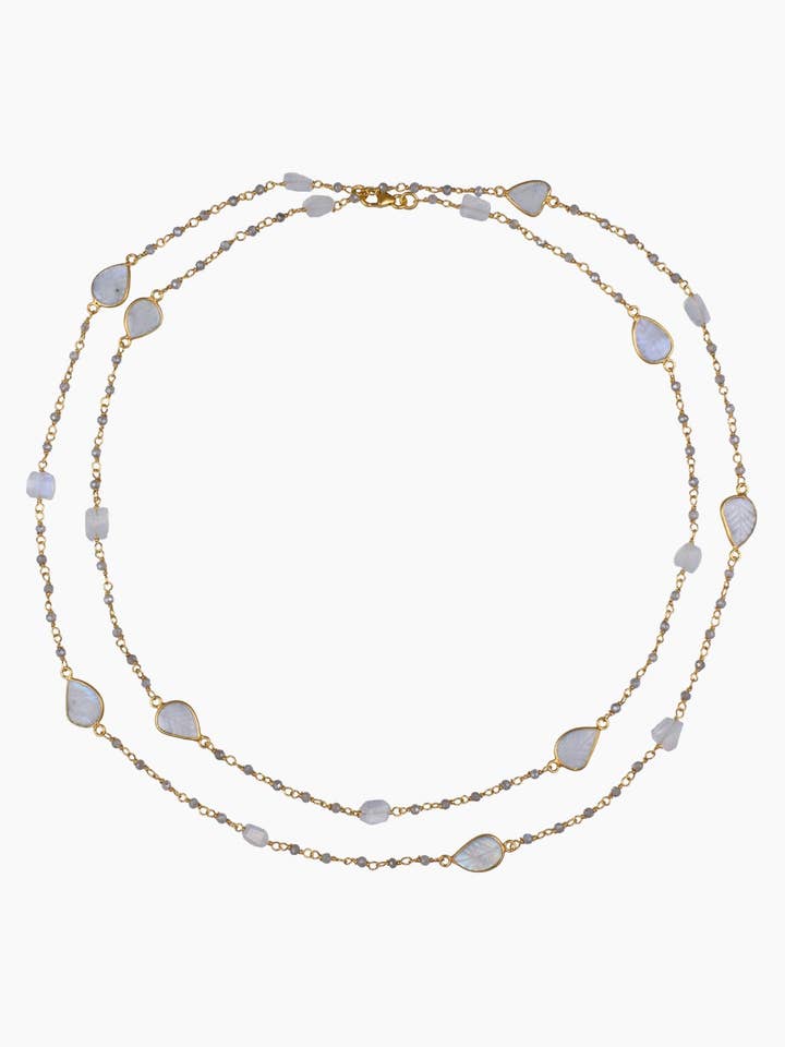 White Moonstone & Labradorite Necklace for wholesale by Jaipur Pink