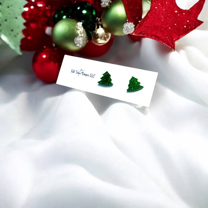 Fish Towne Designs, LLC - Wholesale Dangle Earrings - Christmas Tree Stud Earrings - Festive Holiday Acrylic Jewel2