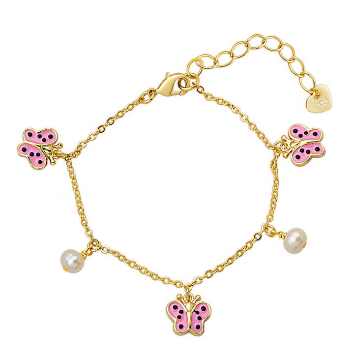 Butterflies And Pearls Charm Bracelet for wholesale by Lily Nily