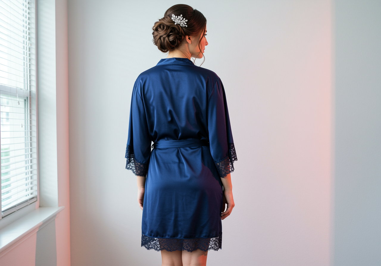 The Blissful - Vente Peignoir – femme - Peignoir en satin de mariée avec dentelle - 25 couleurs de peignoirs personnalisés2