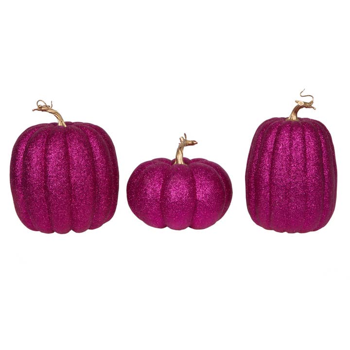 Vickerman 8" Pink Pumpkins Assorted Set of 3 for wholesale by Vickerman