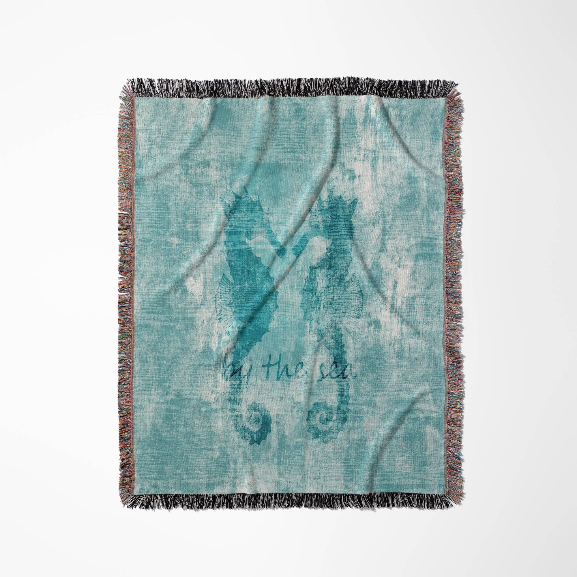 3dRose - Wholesale Throw Blanket - 3dRose, Aqua Nautical Beach Sea Horses, Blanket0