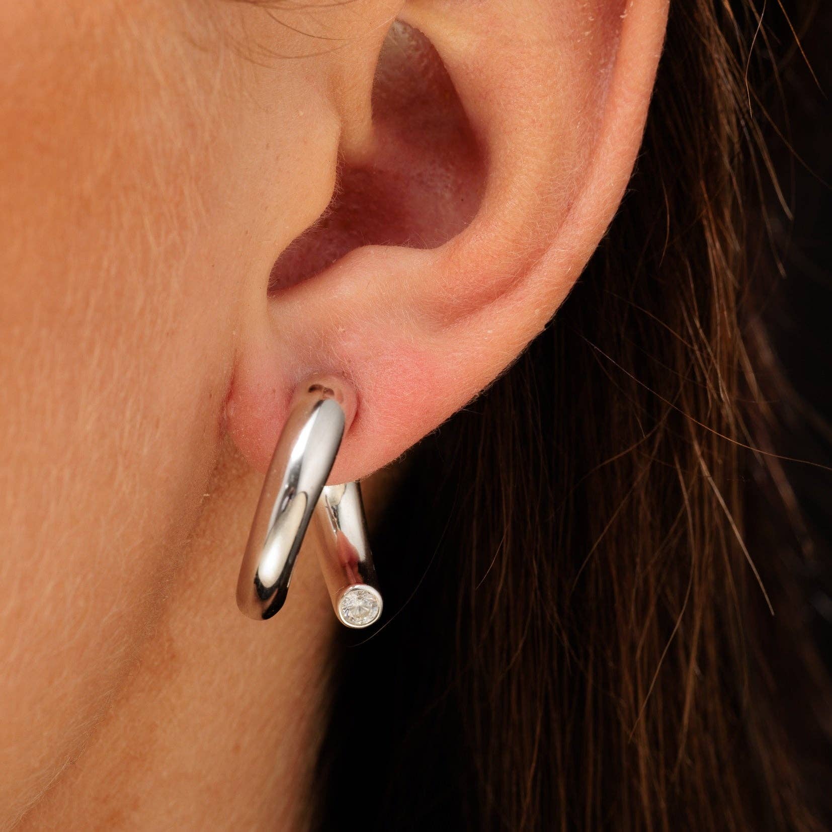 Scream Pretty - Recycled Sterling Silver Jewellery - Wholesale Single Earring - Sparkle Single Split Hoop Earring with Clear Stone1