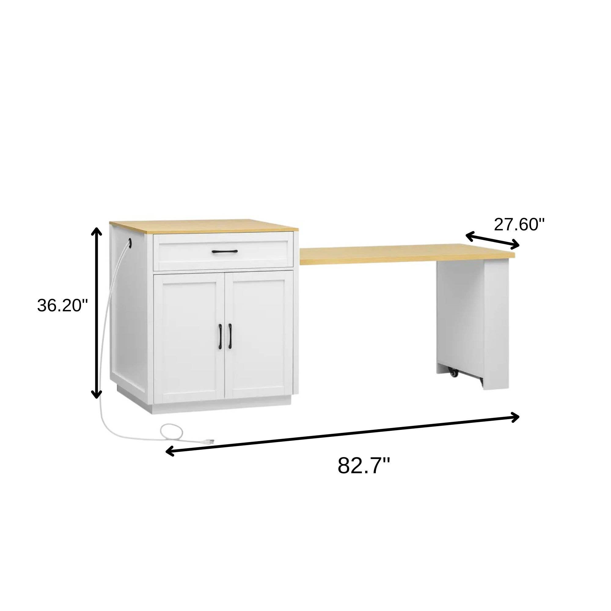 HomeRoots - Vente Rangements/organisateurs de cuisine - Îlot de cuisine roulant de 55" en bois blanc et naturel avec rangement2