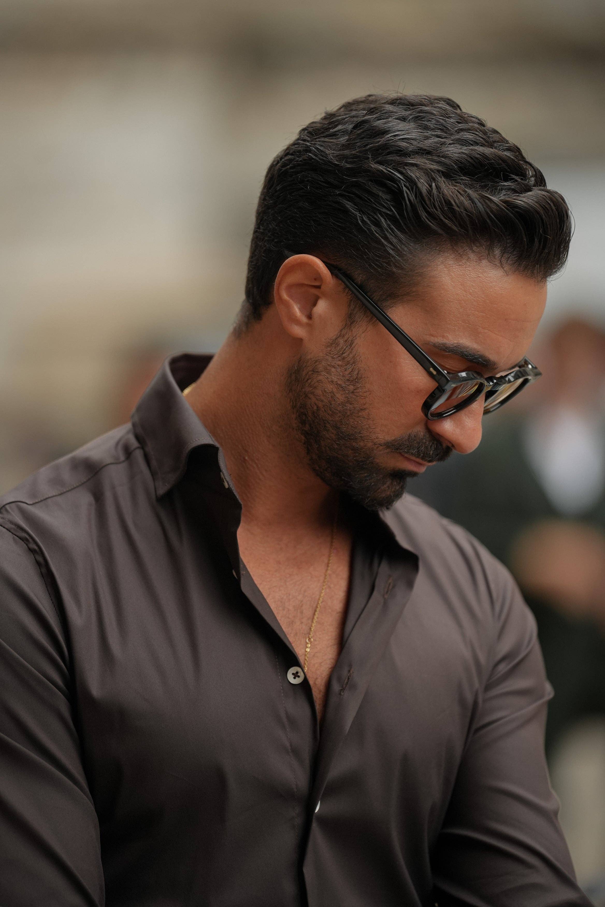 DONATO - Wholesale Button Down Shirt - Men's - Brown shirt slim-fit2