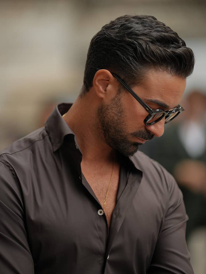 DONATO - Wholesale Button Down Shirt - Men's - Brown shirt slim-fit2