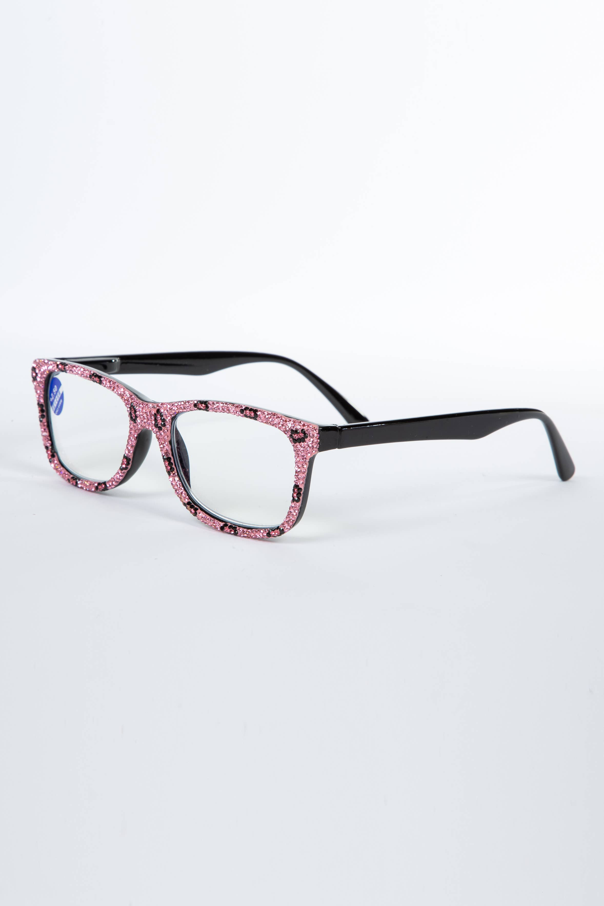 Ole - Wholesale Eyeglasses - Women's - Handmade Rhinestone Square Reader G0351-Pink1