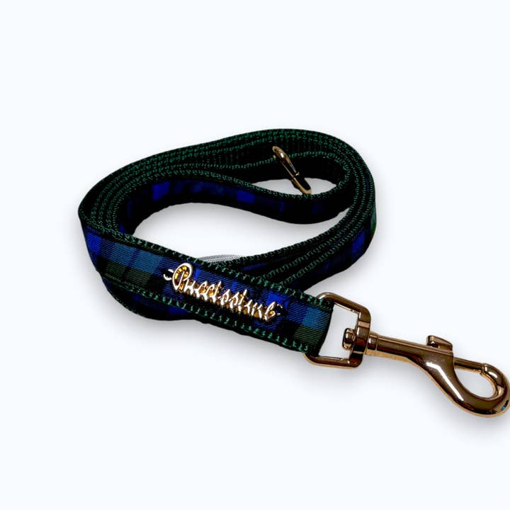 Madras Leash with hands-free extension for wholesale by Puccissimé Pet Couture